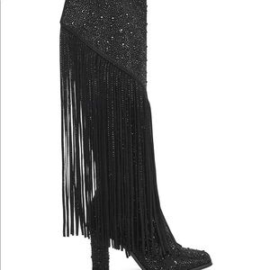 Rhinestone Embellished Fringe heel Boots 5.5 worn once
